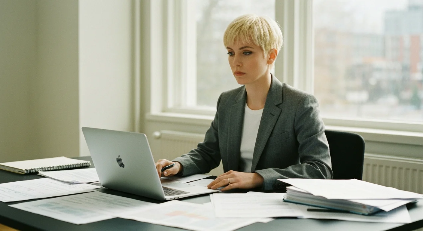 Offenes Notizbuch mit Strichliste und Laptop auf einem Schreibtisch
