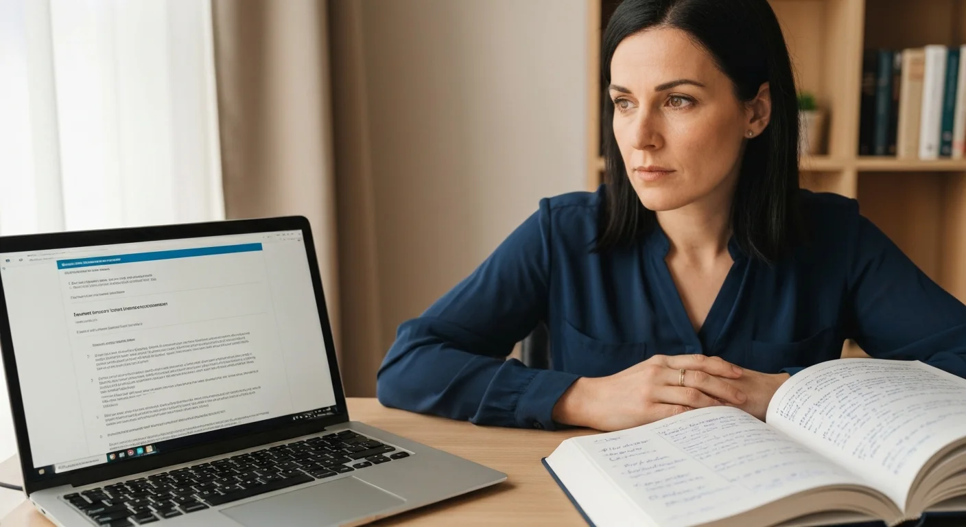 Teilnehmerin prüft eine Datenschutz-Folgenabschätzung am Notebook